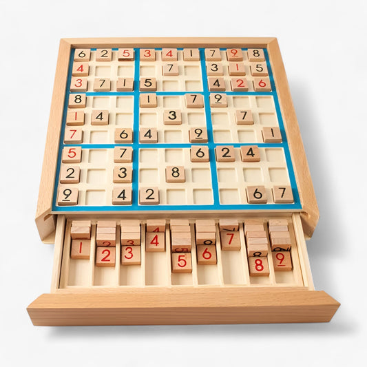 Daan | Wooden Sudoku Board Game with Drawer – Classic Brain Teaser for All Ages