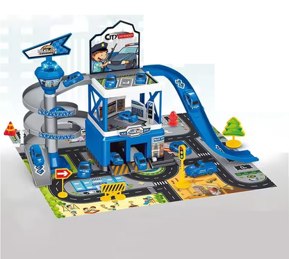 FirePark Garage Playset – Multi-Level Fire Station with Fire Trucks & Traffic Signs for Adventurous Kids