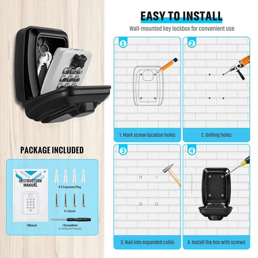 Waterproof Wall-Mounted Key Safe Box – Outdoor Lockable Key Storage with Combination Code