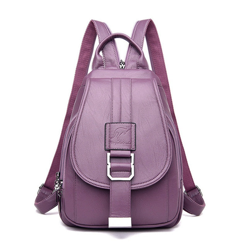 Marzen Anti-Theft Women’s Leather Backpack – Genuine Sheepskin Softback Bag with Secure Back Zipper