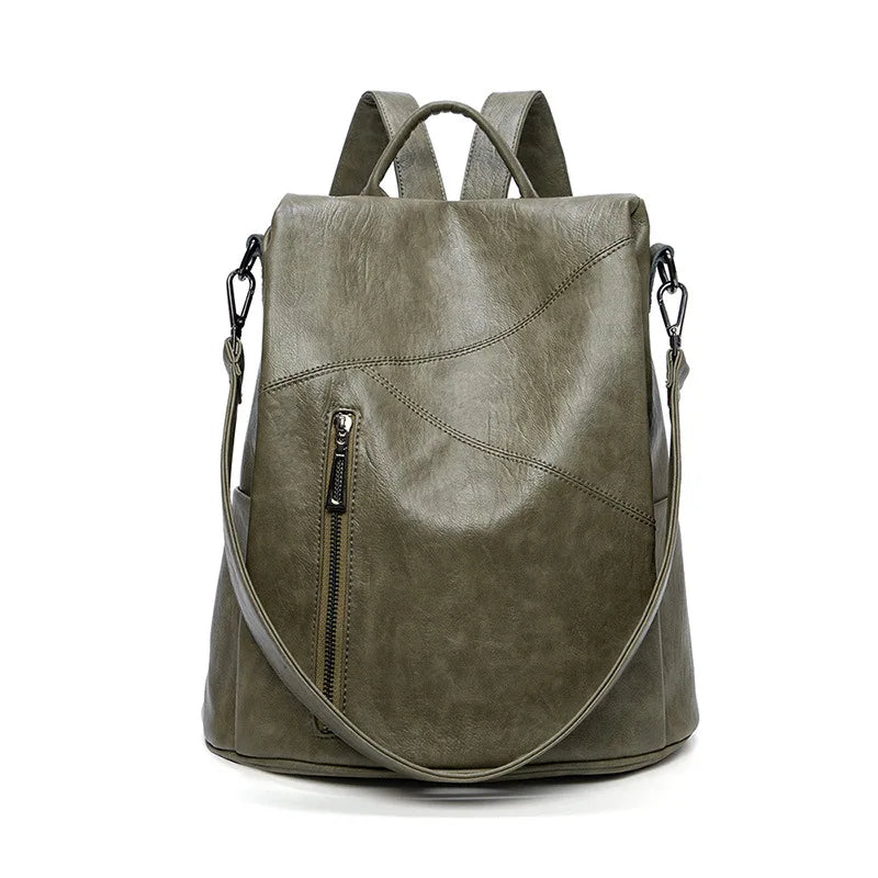 Morino Women’s Leather Backpack – Patchwork Anti-Theft Travel Bag | Genuine Cowhide 31x32x15cm