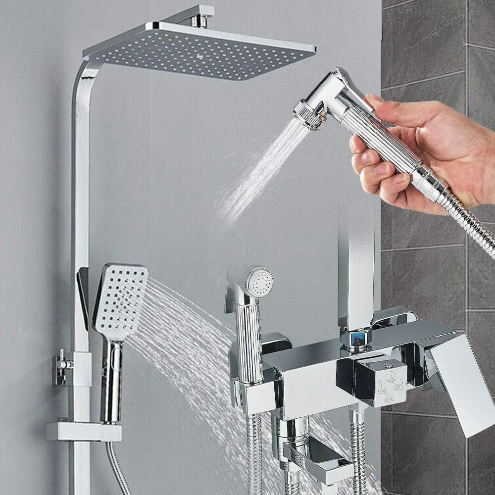 HydraLux Brass Rain Shower Set – 4-in-1 Adjustable Mixer with Luxury Chrome Finish