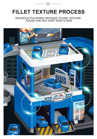 FirePark Garage Playset – Multi-Level Fire Station with Fire Trucks & Traffic Signs for Adventurous Kids