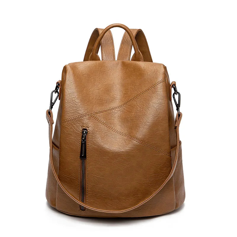 Morino Women’s Leather Backpack – Patchwork Anti-Theft Travel Bag | Genuine Cowhide 31x32x15cm