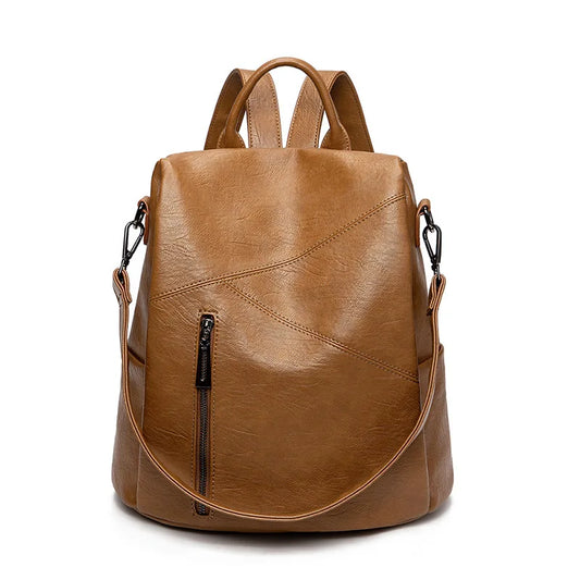 Morino Women’s Leather Backpack – Patchwork Anti-Theft Travel Bag | Genuine Cowhide 31x32x15cm