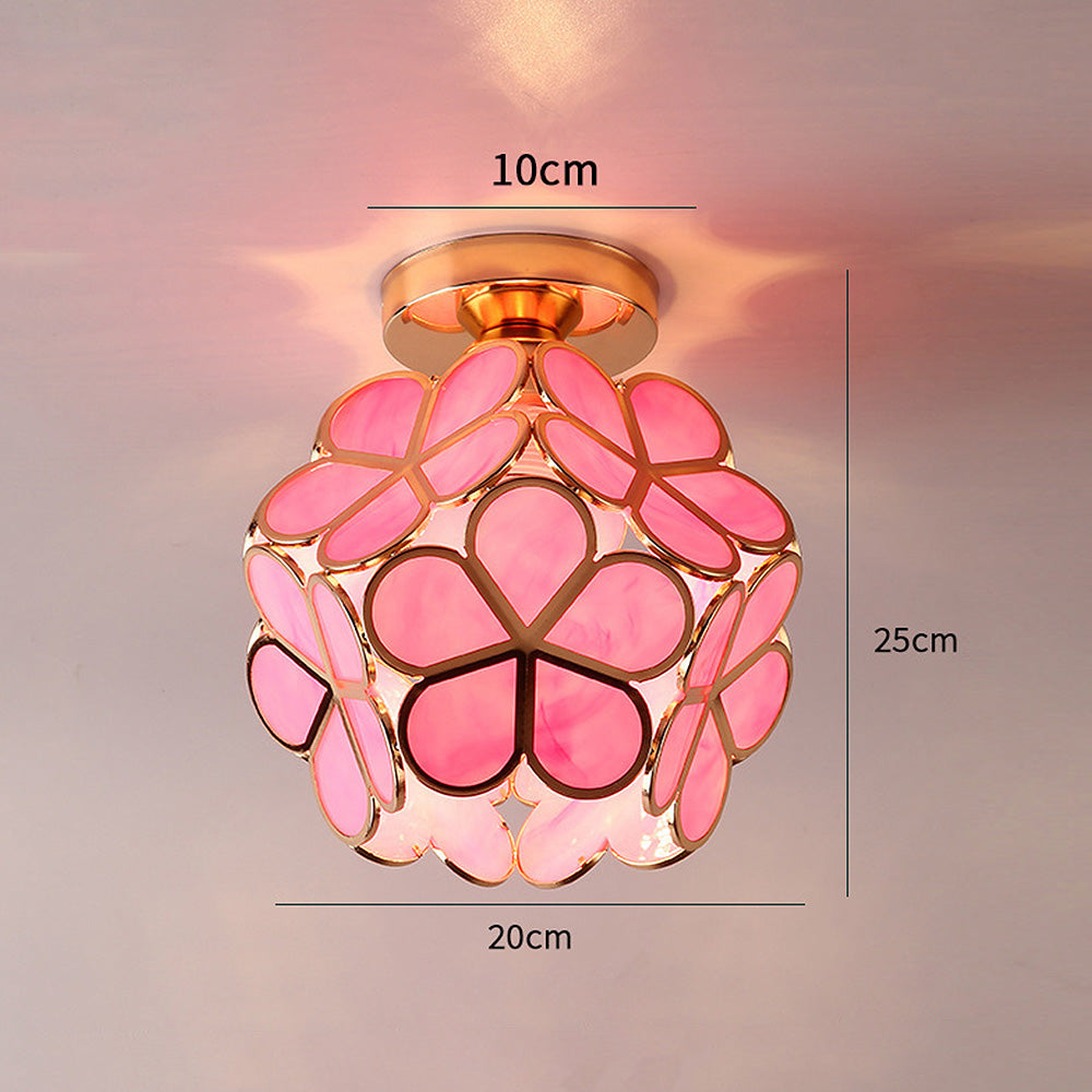 Artistic Glass Ceiling Light with Floral Pattern – Vintage Flush Mount Fixture