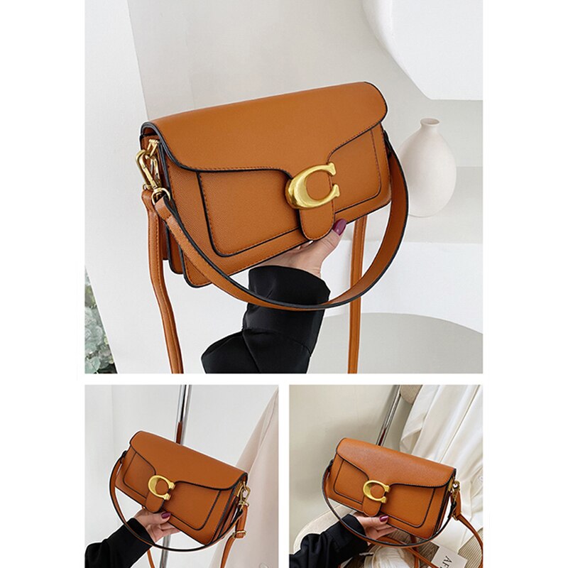 Luxury Stylish Vegan Leather Handbag – Gold & Brown Detail | Elegant Everyday Shoulder Bag