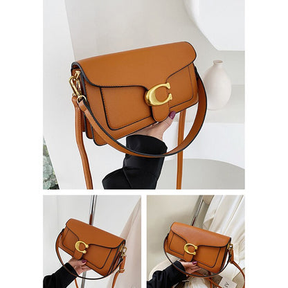 Luxury Stylish Vegan Leather Handbag – Gold & Brown Detail | Elegant Everyday Shoulder Bag