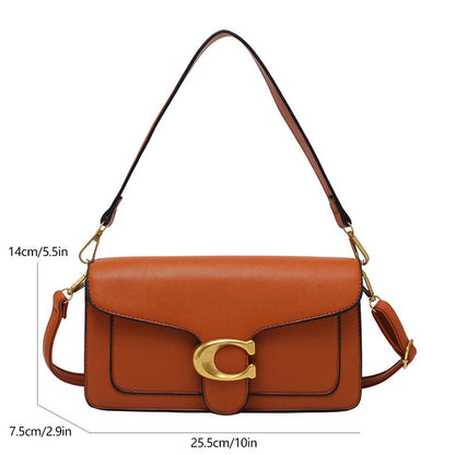 Luxury Stylish Vegan Leather Handbag – Gold & Brown Detail | Elegant Everyday Shoulder Bag