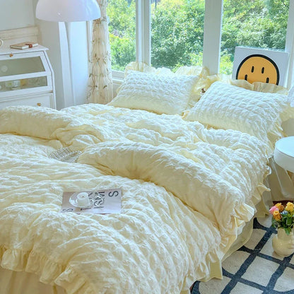 ELENA – Romantic Ruffled Bedding Set | Elegant Seersucker Duvet Cover Set