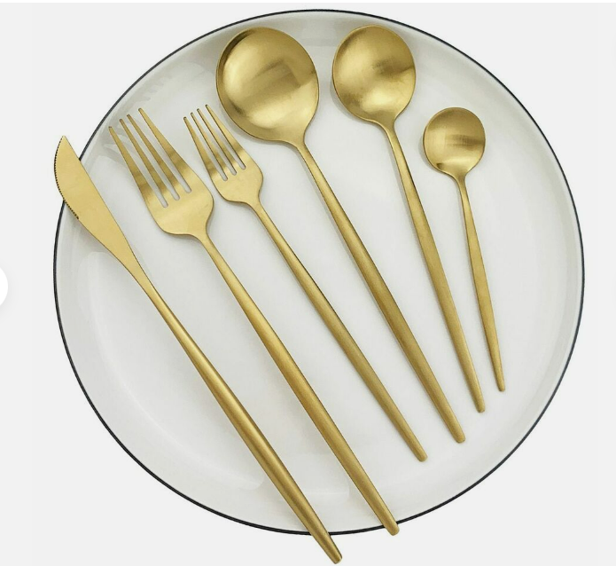 Minimalist Flatware Set – 20-Piece Titanium-Coated Stainless Steel Cutlery | Modern Matte Finish for Elegant Dining
