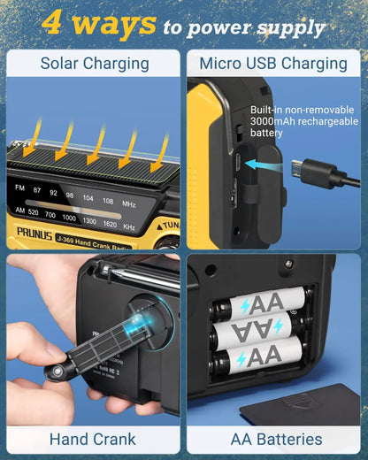 SafeSignal – Portable Emergency Radio with Flashlight & Power Bank | Solar, Crank & USB Charging