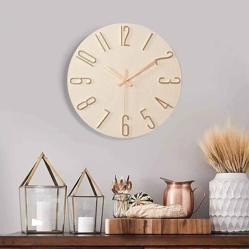 Scandinavian Frameless Wooden Wall Clock – Silent Quartz Design for Modern Homes
