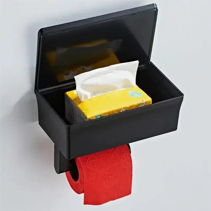 ElegantEssentials Toilet Roll Holder – Stylish Wall-Mounted Bathroom Storage with Shelf and Drawer