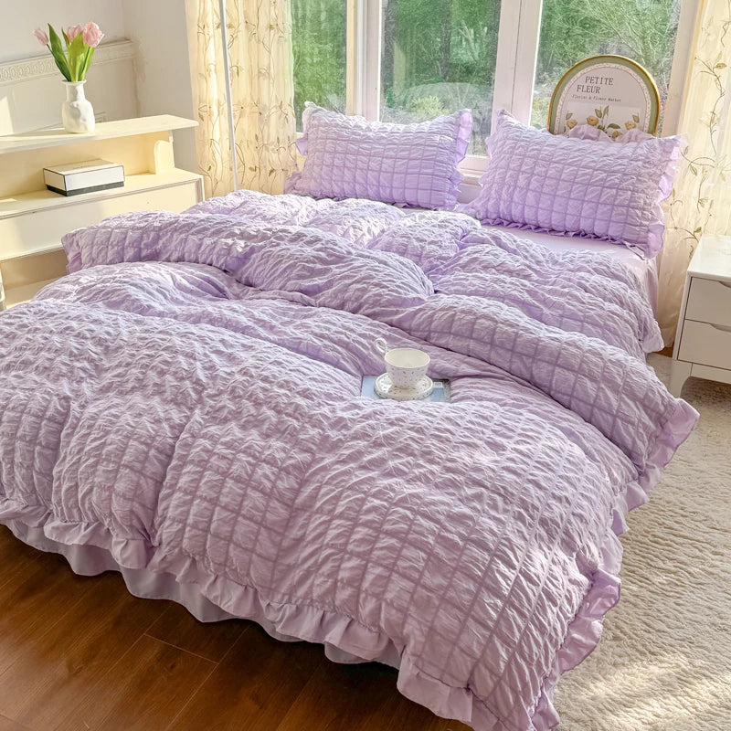 ELENA – Romantic Ruffled Bedding Set | Elegant Seersucker Duvet Cover Set