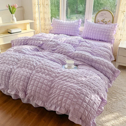 ELENA – Romantic Ruffled Bedding Set | Elegant Seersucker Duvet Cover Set