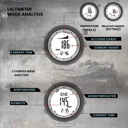 Outdoor Sports Watch – Waterproof 50M, Barometer, Altimeter & Compass
