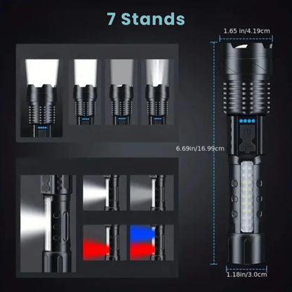 Zoomable LED Flashlight – 3KM Range, Ultra Bright & Durable