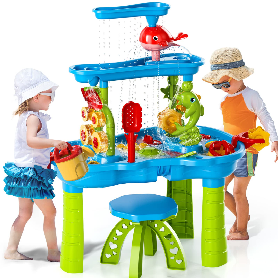 Sand & Water Play Table with 3 Levels – Complete Set with Accessories | Outdoor Fun for Kids 3+