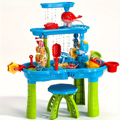 Sand & Water Play Table with 3 Levels – Complete Set with Accessories | Outdoor Fun for Kids 3+