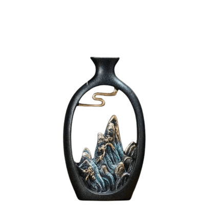 TranquilPeak – Artistic Ceramic Mountain Landscape Vase | Elegant Black Interior Decor