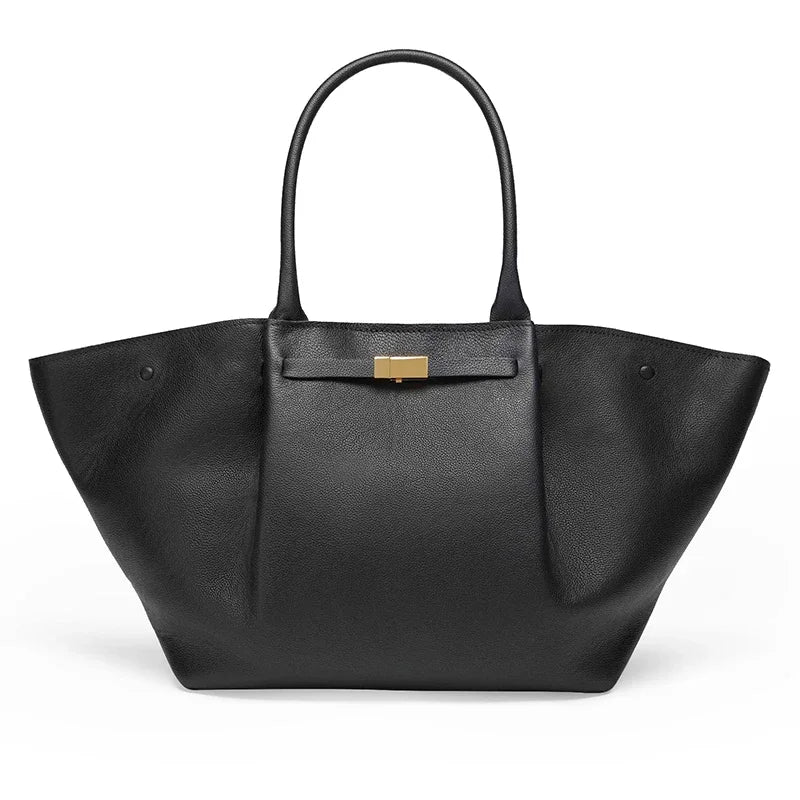 Tassa Luxury Oversized Shoulder Bag with Gold Clasp – Elegant Minimalist Tote for Women