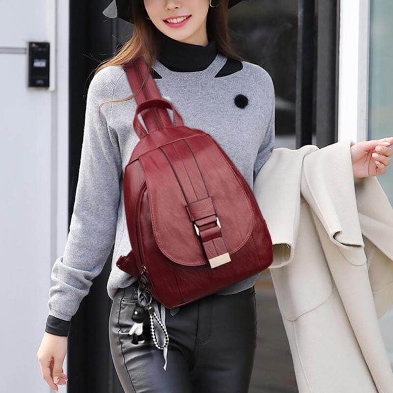 Marzen Anti-Theft Women’s Leather Backpack – Genuine Sheepskin Softback Bag with Secure Back Zipper