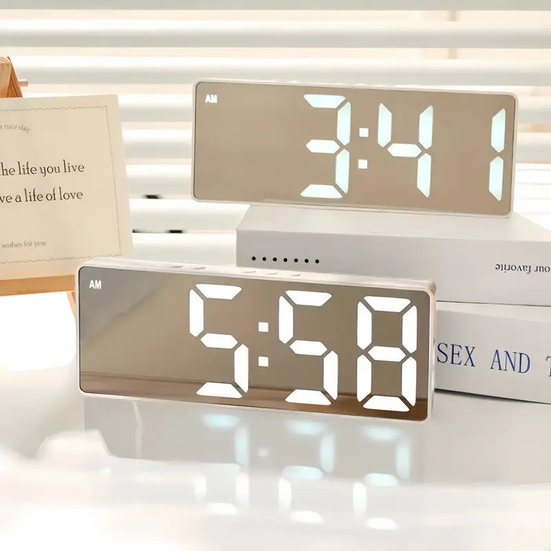 Digital LED Mirror Alarm Clock – Modern Display with Snooze & Adjustable Brightness