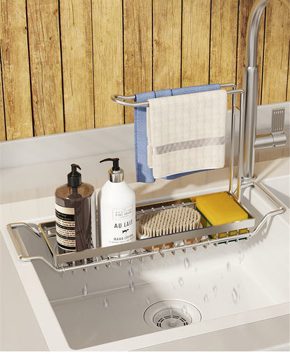 Adjustable Sink Organiser Rack – Space-Saving Over-Sink Storage Shelf for Kitchen Cleaning Essentials