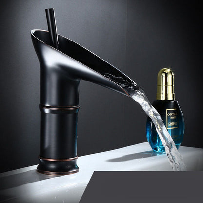 Antique Brass Waterfall Basin Tap – Vintage Bathroom Mixer Faucet with Hot & Cold Control