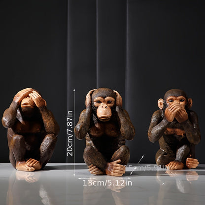 Set of 3 Chimpanzee Figurines – Playful & Realistic “See No Evil, Hear No Evil, Speak No Evil” Decor