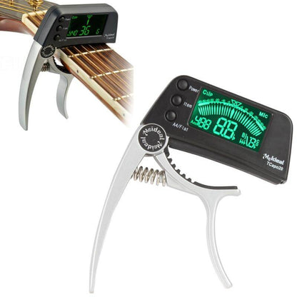 2-in-1 Guitar Capo and Tuner – Clip-On Digital Tuner for Acoustic, Electric, Bass, Ukulele & More