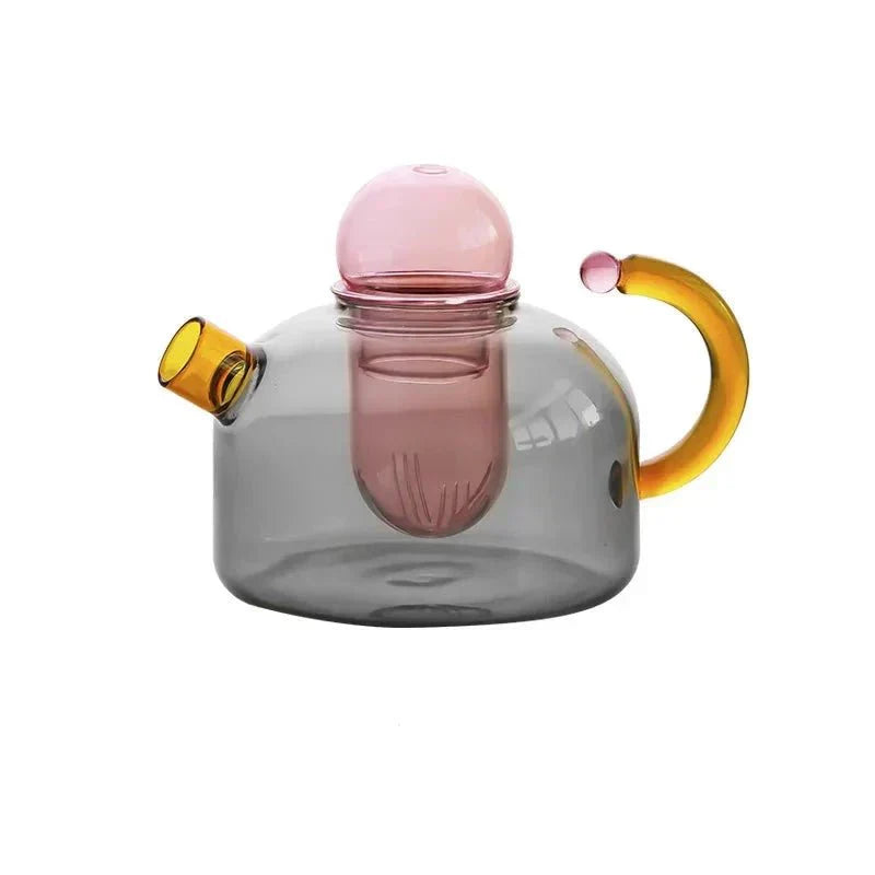 Colorful Glass Teapot Set with Contrast Accents – Heat Resistant & Stylish