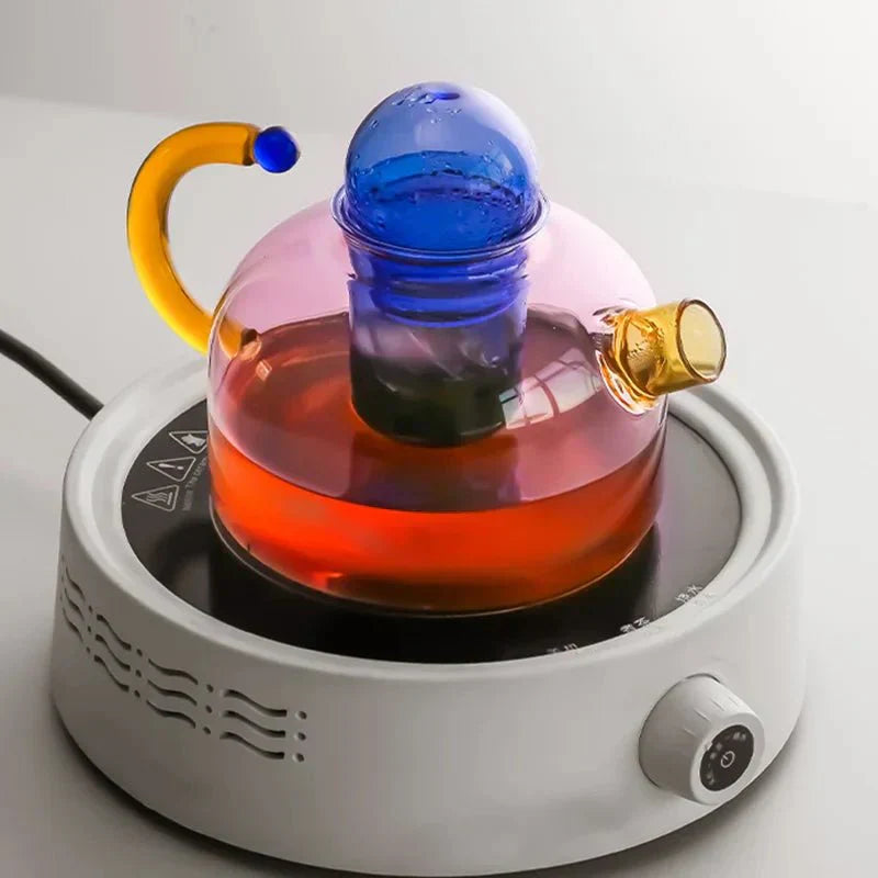 Colorful Glass Teapot Set with Contrast Accents – Heat Resistant & Stylish