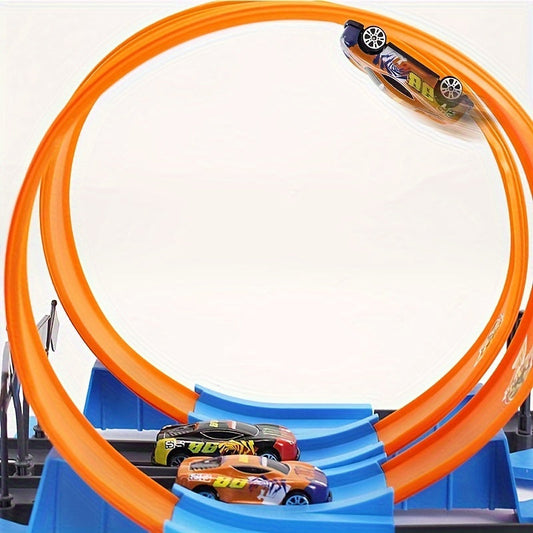 Race Track Set for Kids with 2 Cars – 360° Rotating Track & Creative Building Toy