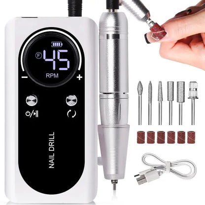 ProNail 45000RPM Electric Nail File – Portable Rechargeable E-File for Manicure & Acrylic Nails | Low Noise