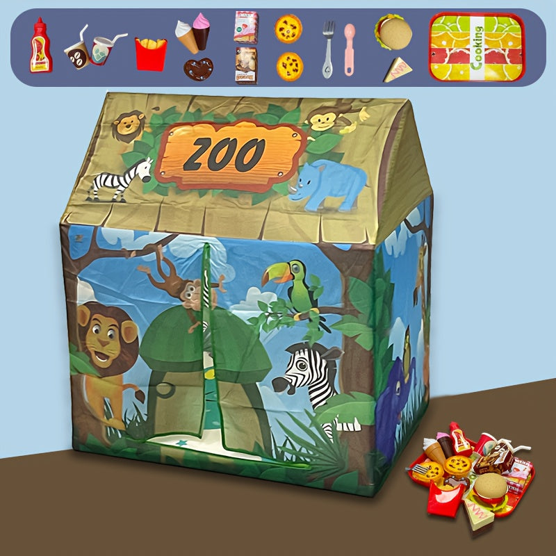 Safari Jungle Play Tent – Animal-Themed Kids Playhouse with Burger Toy Set