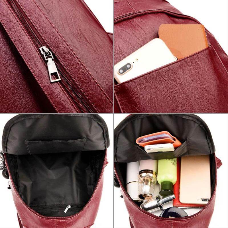 Marzen Anti-Theft Women’s Leather Backpack – Genuine Sheepskin Softback Bag with Secure Back Zipper