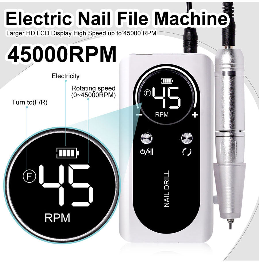 ProNail 45000RPM Electric Nail File – Portable Rechargeable E-File for Manicure & Acrylic Nails | Low Noise