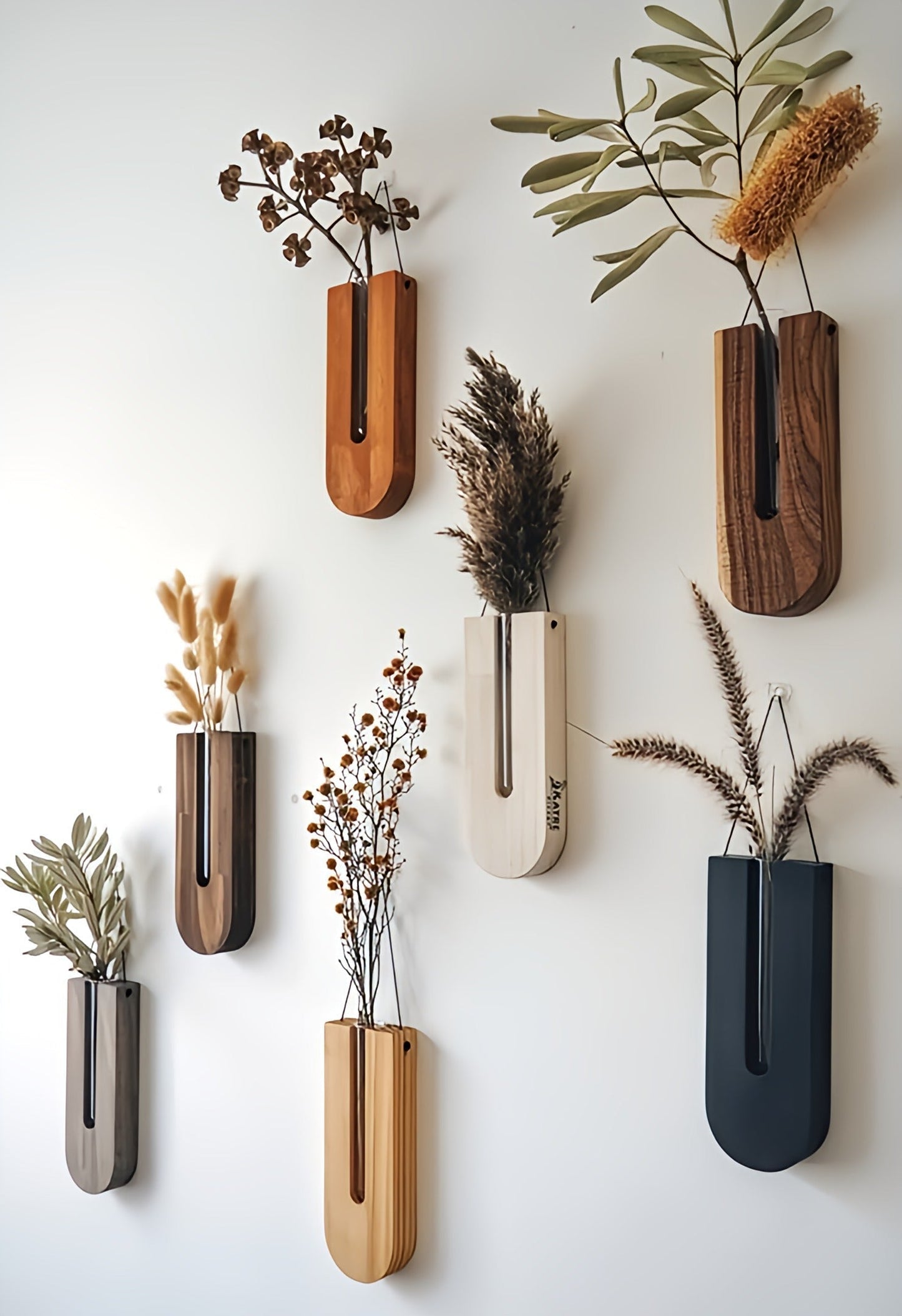 WoodFlora | Rustic Wooden Wall Flower Holder Set – Creative Plant Display for Indoor Spaces