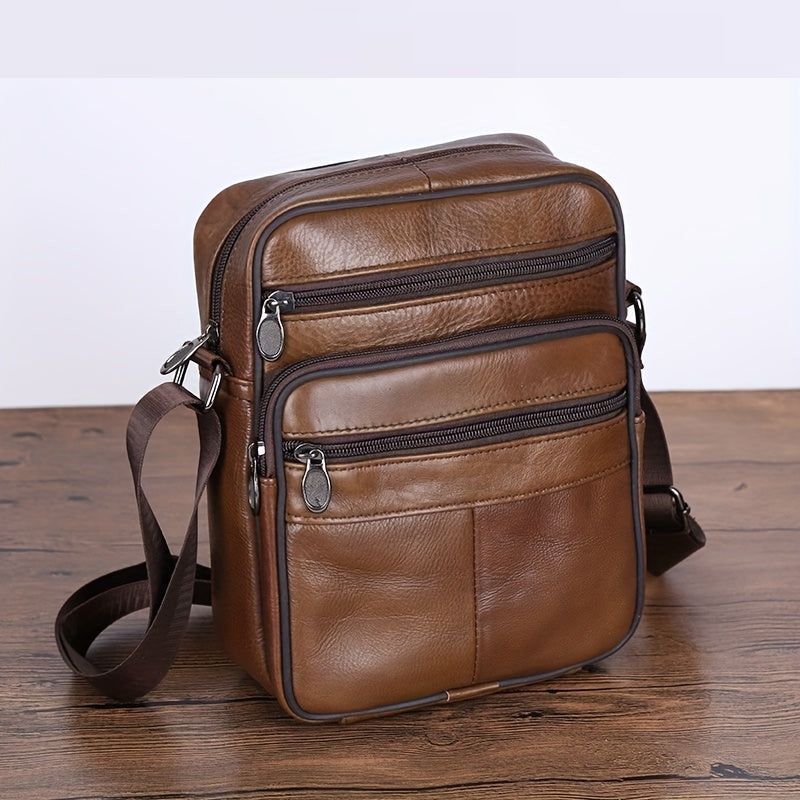 Men’s Genuine Leather Shoulder Bag – Cowhide Crossbody with Adjustable Strap