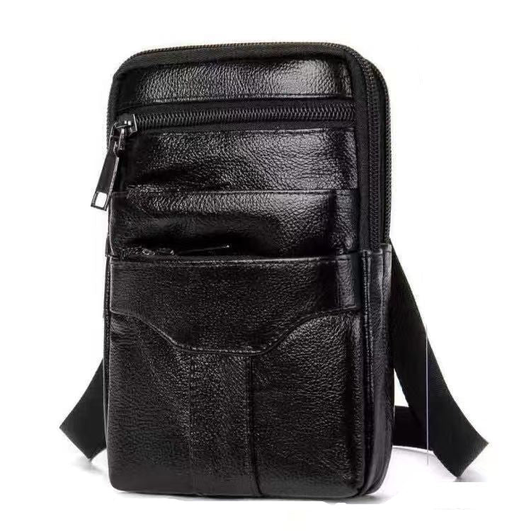 Men’s Genuine Leather Waist Bag – Crossbody Design with Phone Holder & Zip Compartments