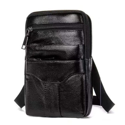 Men’s Genuine Leather Waist Bag – Crossbody Design with Phone Holder & Zip Compartments