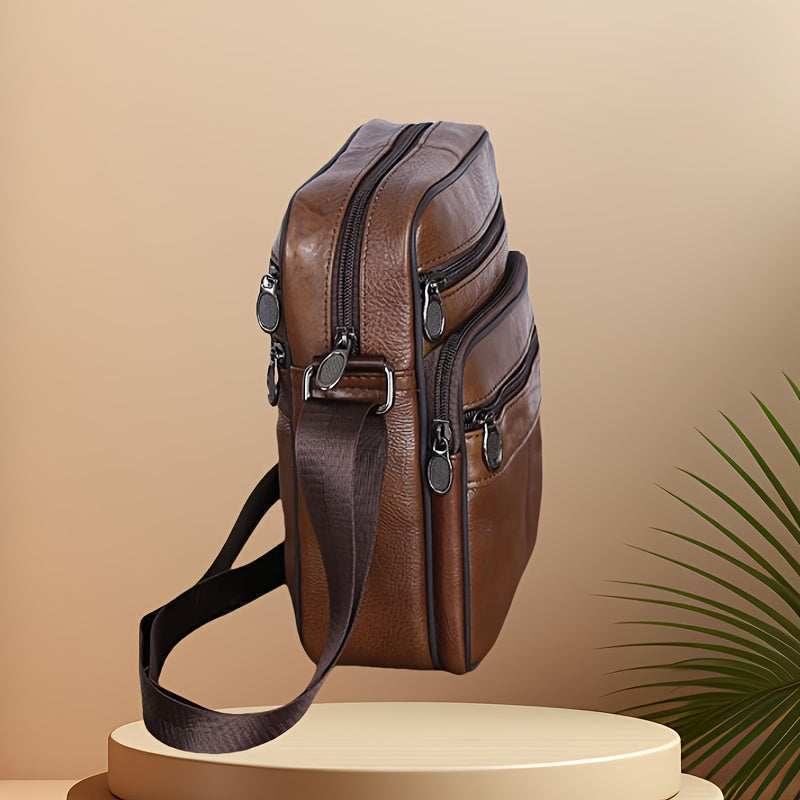Men’s Genuine Leather Shoulder Bag – Cowhide Crossbody with Adjustable Strap