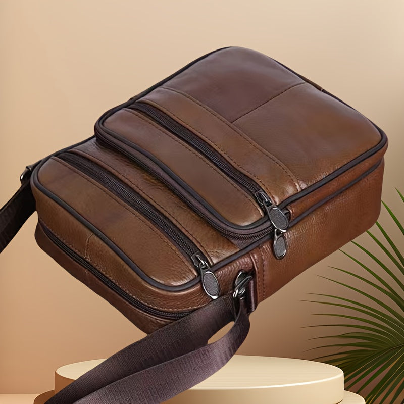 Men’s Genuine Leather Shoulder Bag – Cowhide Crossbody with Adjustable Strap