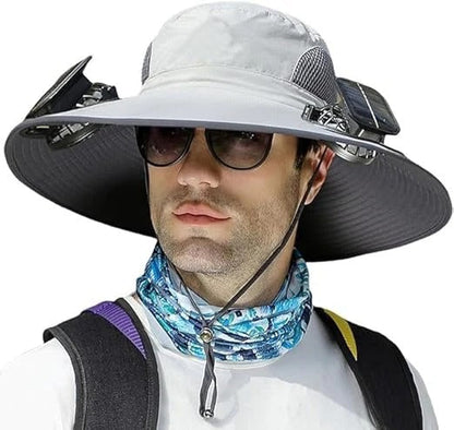 Lightweight Breathable Cooling Sun Hat for Men with Dual Fan & Solar Power