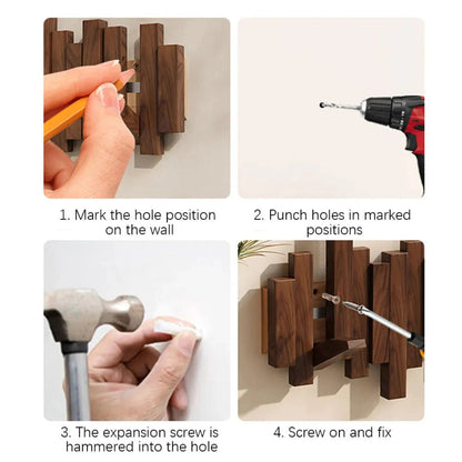 Piano Wall-Mounted Coat Rack – Walnut or Beech Wood Hook Rail for Jackets, Bags & Hats