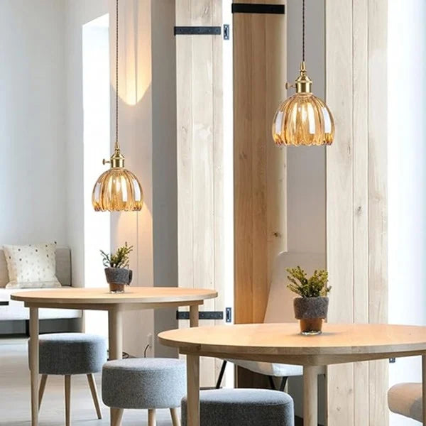 Japanese Retro Glass Flower Pendant Light – Elegant Vintage Hanging Lamp