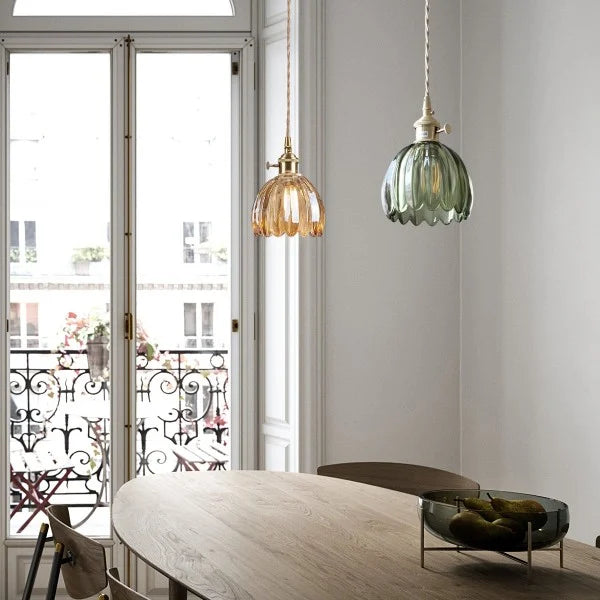 Japanese Retro Glass Flower Pendant Light – Elegant Vintage Hanging Lamp