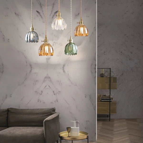 Japanese Retro Glass Flower Pendant Light – Elegant Vintage Hanging Lamp